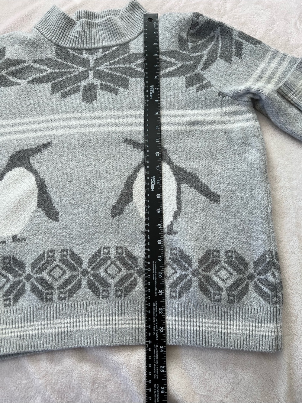 Bass Women’s XL Gray Penguin Fair Isle Mock Neck Sweater Winter Holiday Knit - Picture 6 of 8